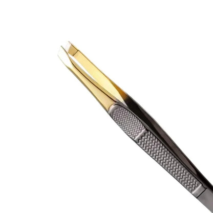 Pinça Profissional Klass Vough Chanfrada Ponta Dourada Aço Inox TW-OR124