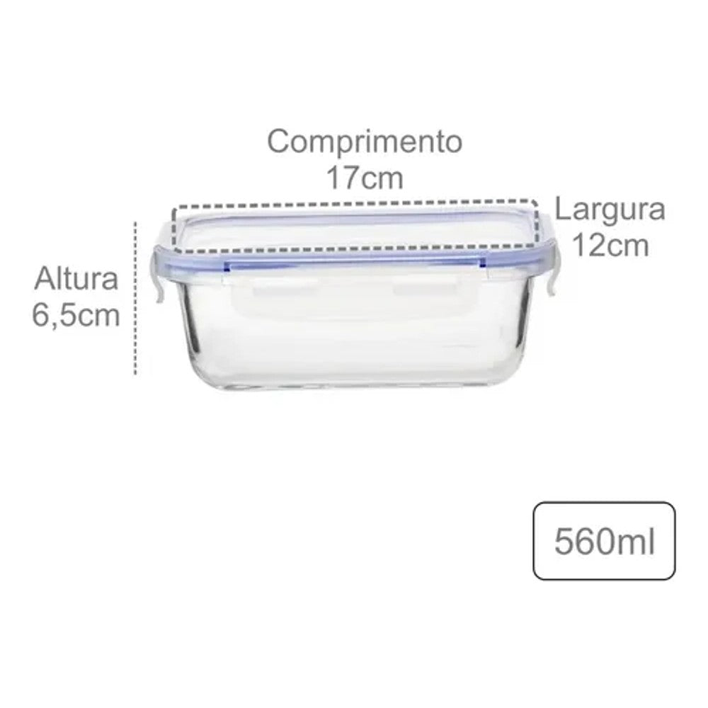 Pote Hermético de Vidro Hauskraft 560ml Retangular BPA Free
