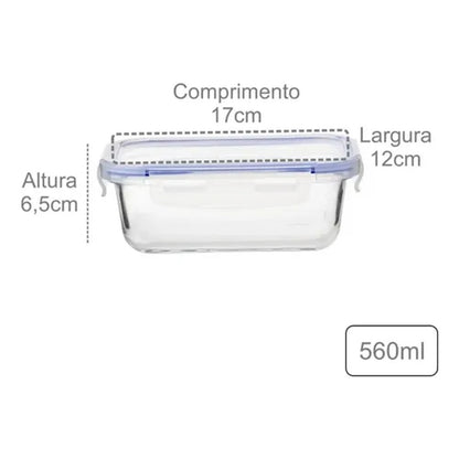 Pote Hermético de Vidro Hauskraft 560ml Retangular BPA Free