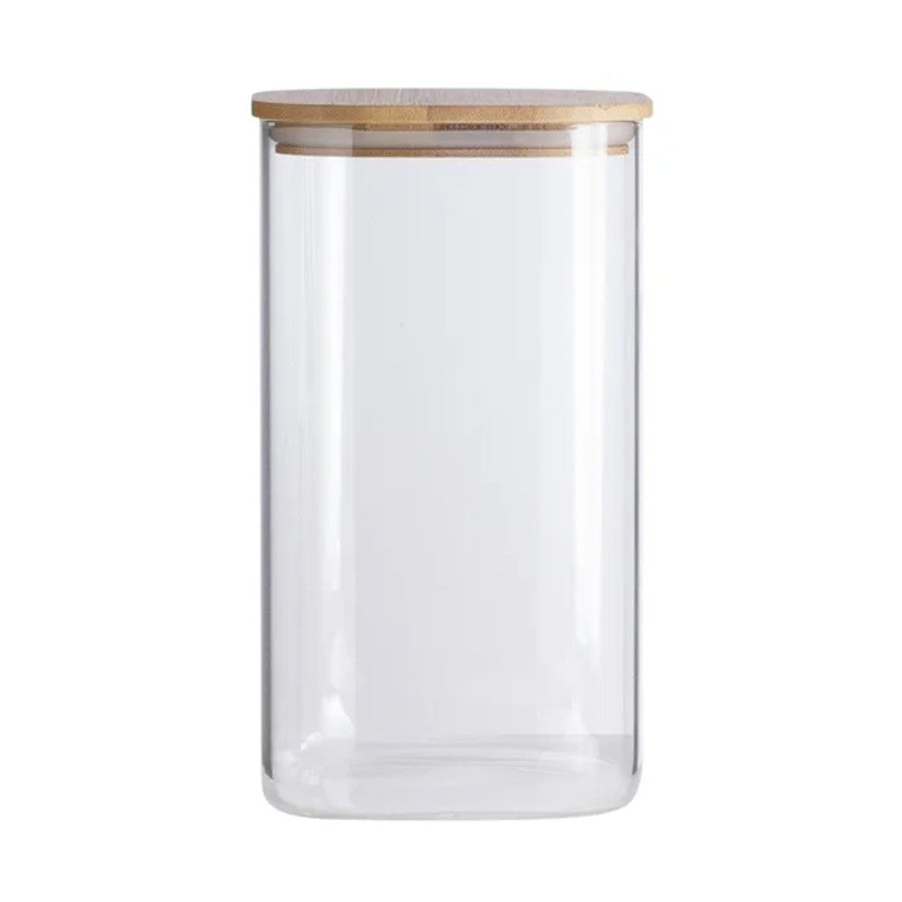 Pote de Vidro Quadrado 1,4L com Tampa Hermética de Bambu Oikos