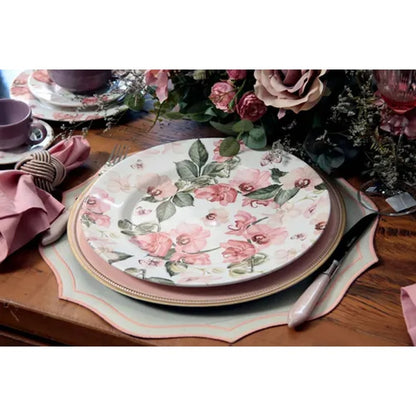 Prato Raso Alleanza Encanto 28,5cm Cerâmica Branco e Rosa