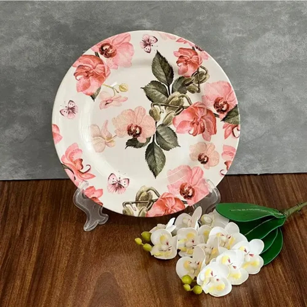 Prato Raso Alleanza Encanto 28,5cm Cerâmica Branco e Rosa