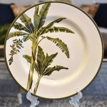 Prato de Sobremesa Malibu Alleanza Cerâmica 19,5cm Branco e Verde