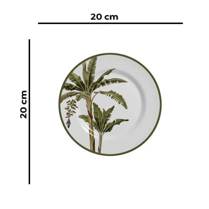 Prato de Sobremesa Malibu Alleanza Cerâmica 19,5cm Branco e Verde