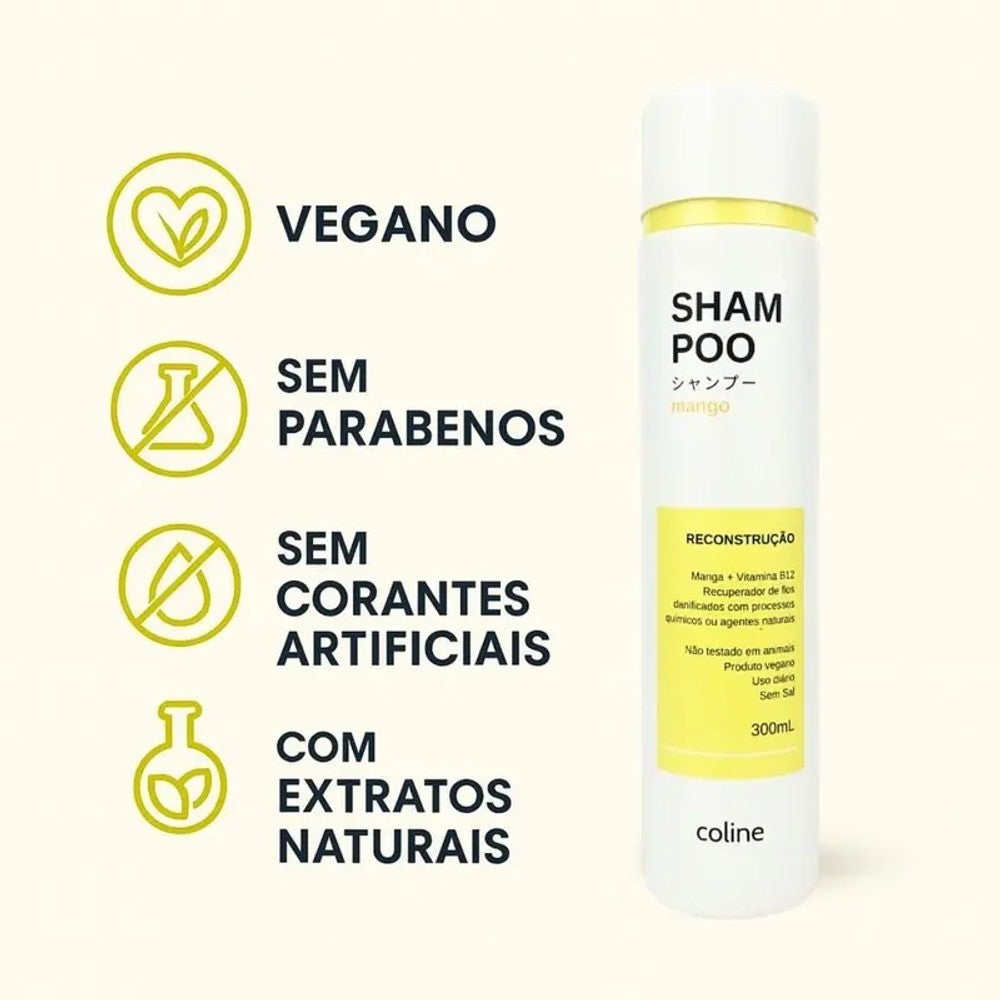 Shampoo Mango Reconstrução Coline 300ml Vegano para Cabelos Danificados