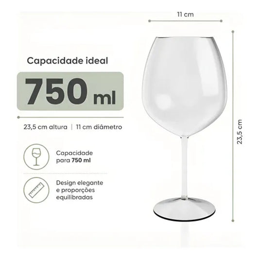 Taça para Vinho 750ml em Acrílico Ou - Elegância e Resistência para sua Mesa
