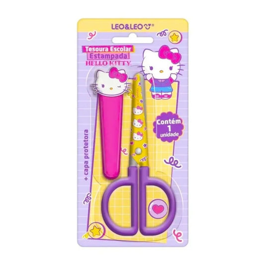 Tesoura Escolar Hello Kitty com Capa Protetora Leo&Leo