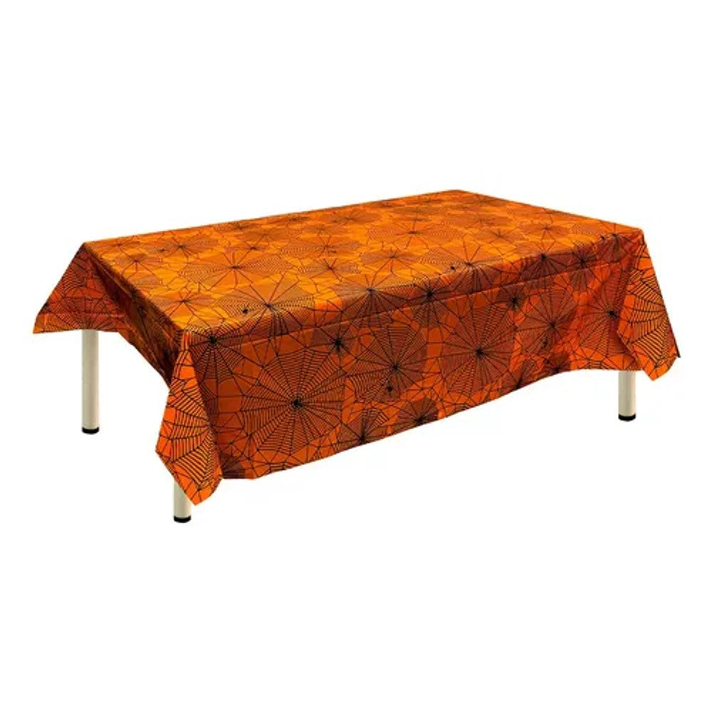 Toalha de Mesa Retangular Teia de Aranha Halloween 1,37x2,74m Silver Festas