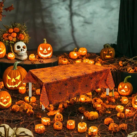 Toalha de Mesa Retangular Teia de Aranha Halloween 1,37x2,74m Silver Festas