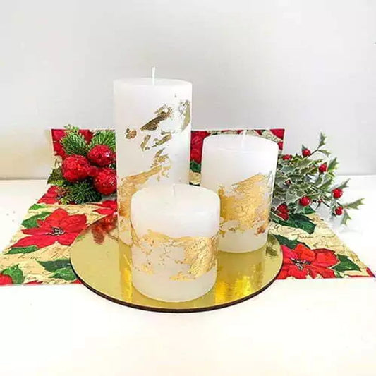 Vela Cilíndrica Decorativa Branca com Folha de Ouro 8x7cm Loja Das Velas