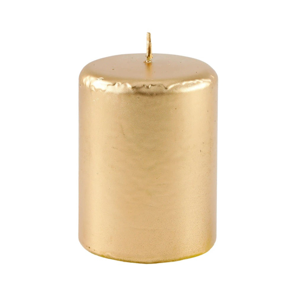 Vela Cilíndrica Decorativa Branca e Ouro 8x9cm Loja das Velas