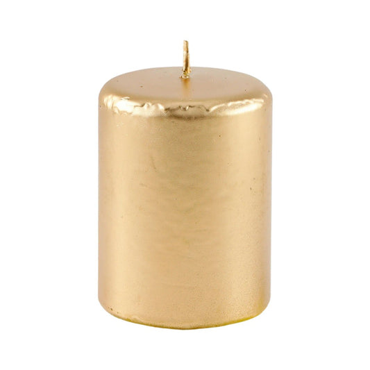 Vela Cilíndrica Decorativa Branca e Ouro 8x9cm Loja das Velas