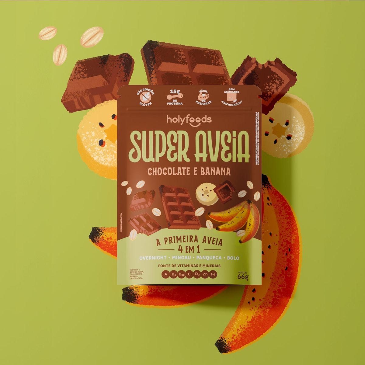 Super Aveia Chocolate com Banana 66g Holyfoods