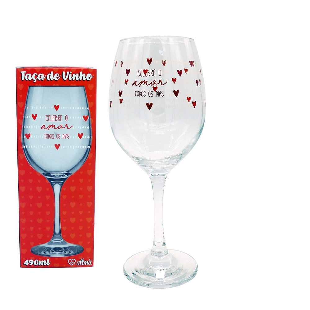 Taca De Vinho Vidro Celebre O Amor 490ml Allmix