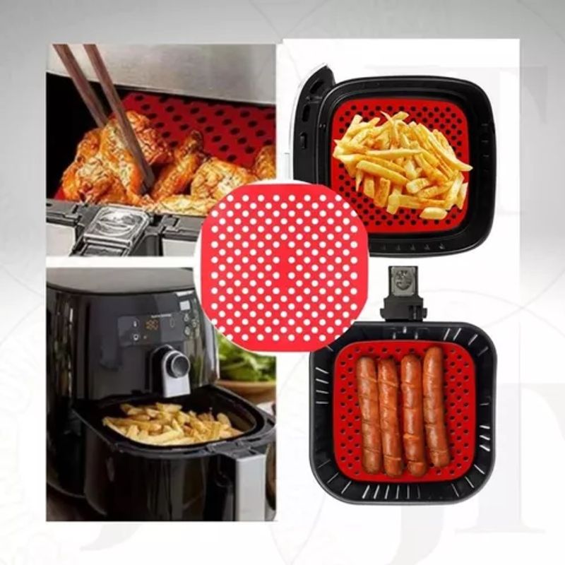 Tapete de Silicone Quadrado para Air Fryer Vermelho 29cm
