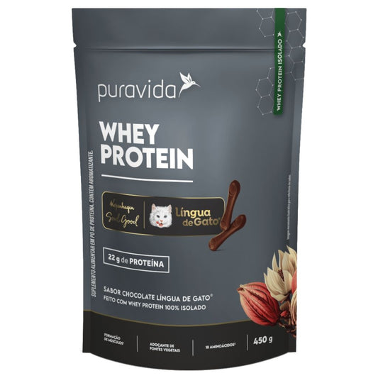 Whey Protein Sabor Chocolate Língua de Gato 450g Puravida